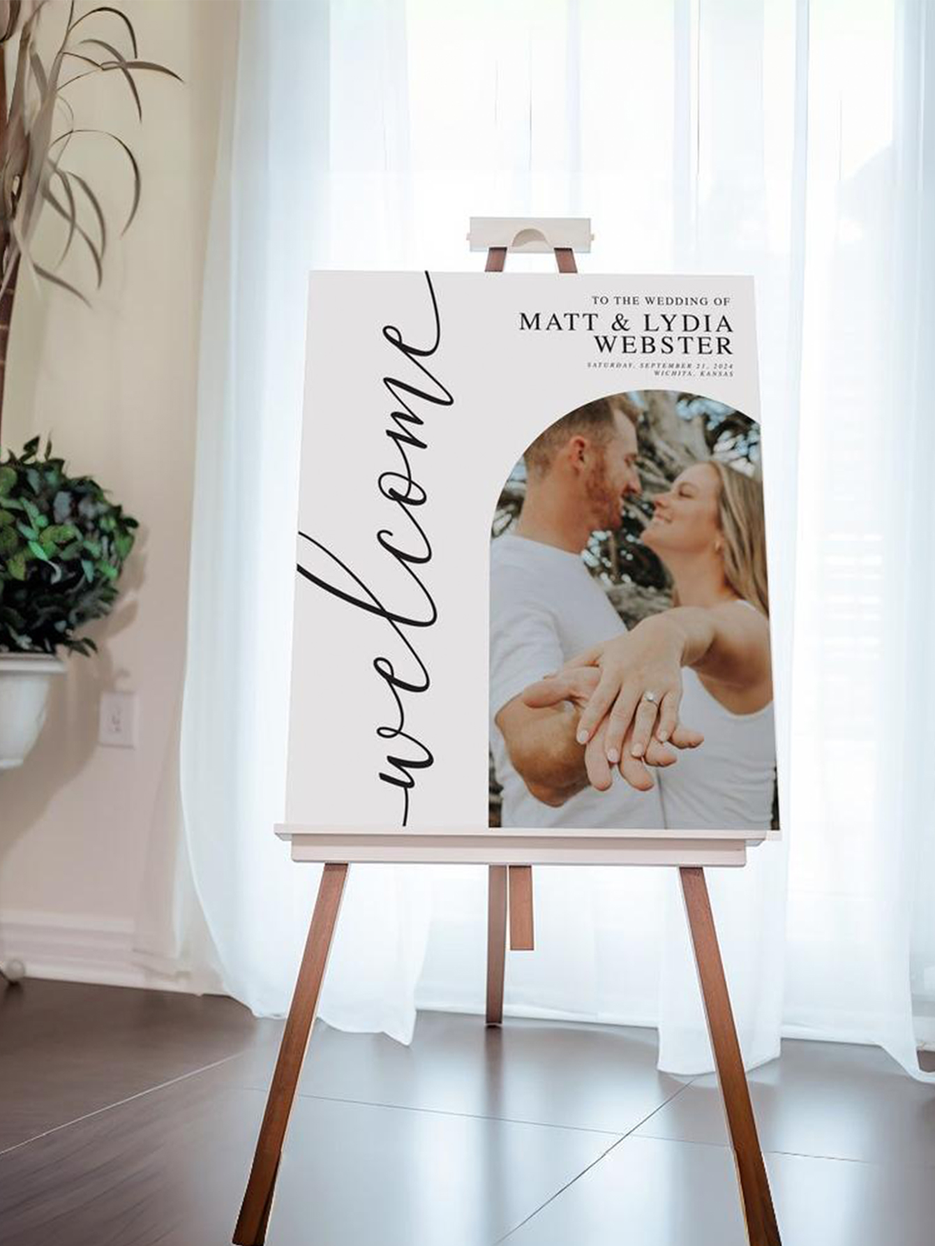 Custom Modern Arch Wedding Photo Welcome Sign